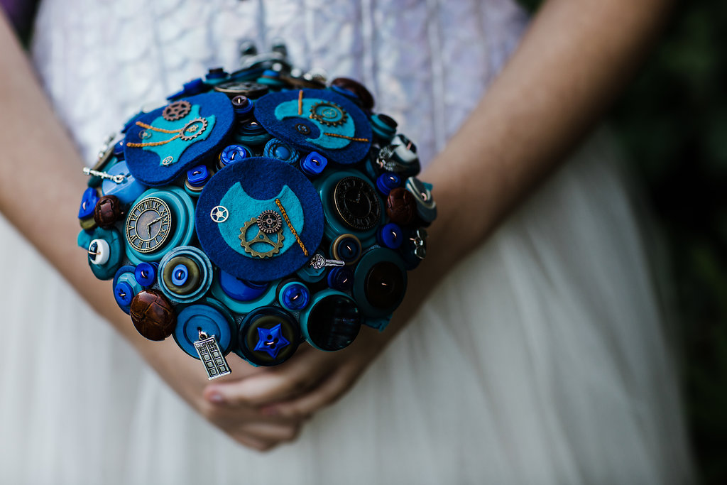 Charlotte Laurie Designs - Doctor Who wedding - alternative bouquet - felt button blue