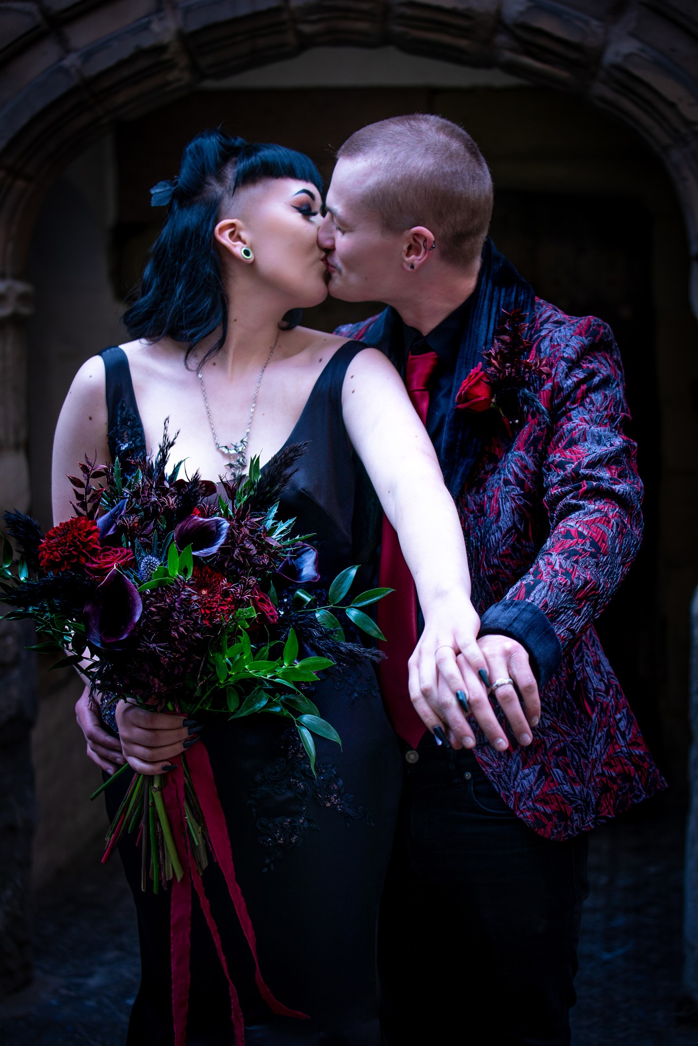 Foxglove and black wedding florist- Ajay of Blue Jay Photography - Alternative black wedding bouquet with purple, green red colours
