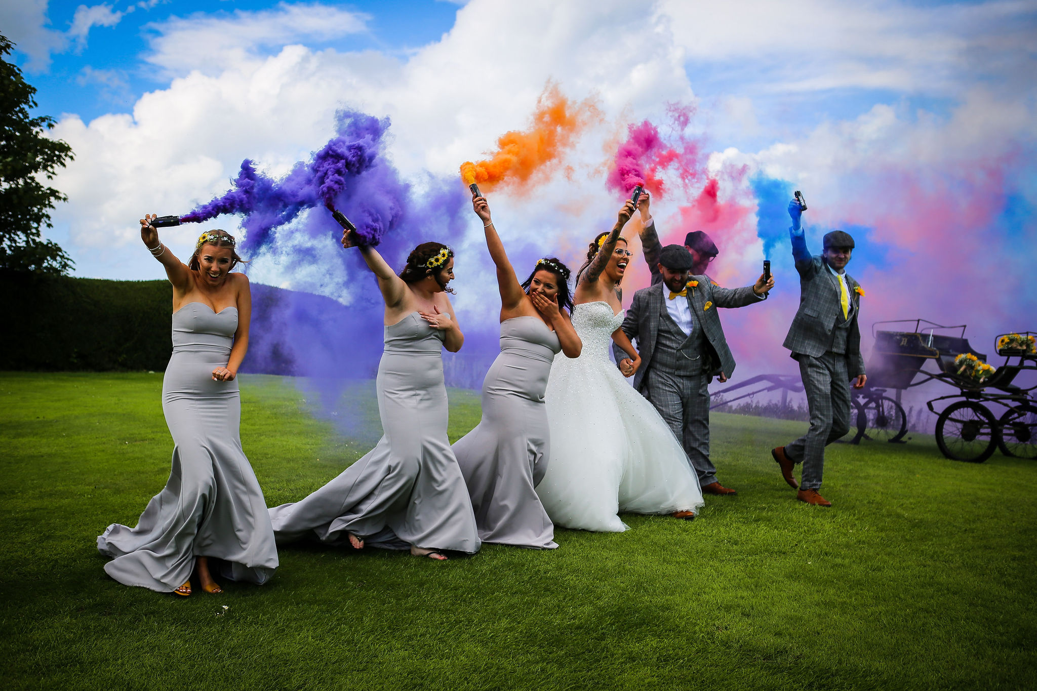 Harriet&Rhys Wedding - Magical sunflower wedding - quirky and alternative wedding with smokebombs