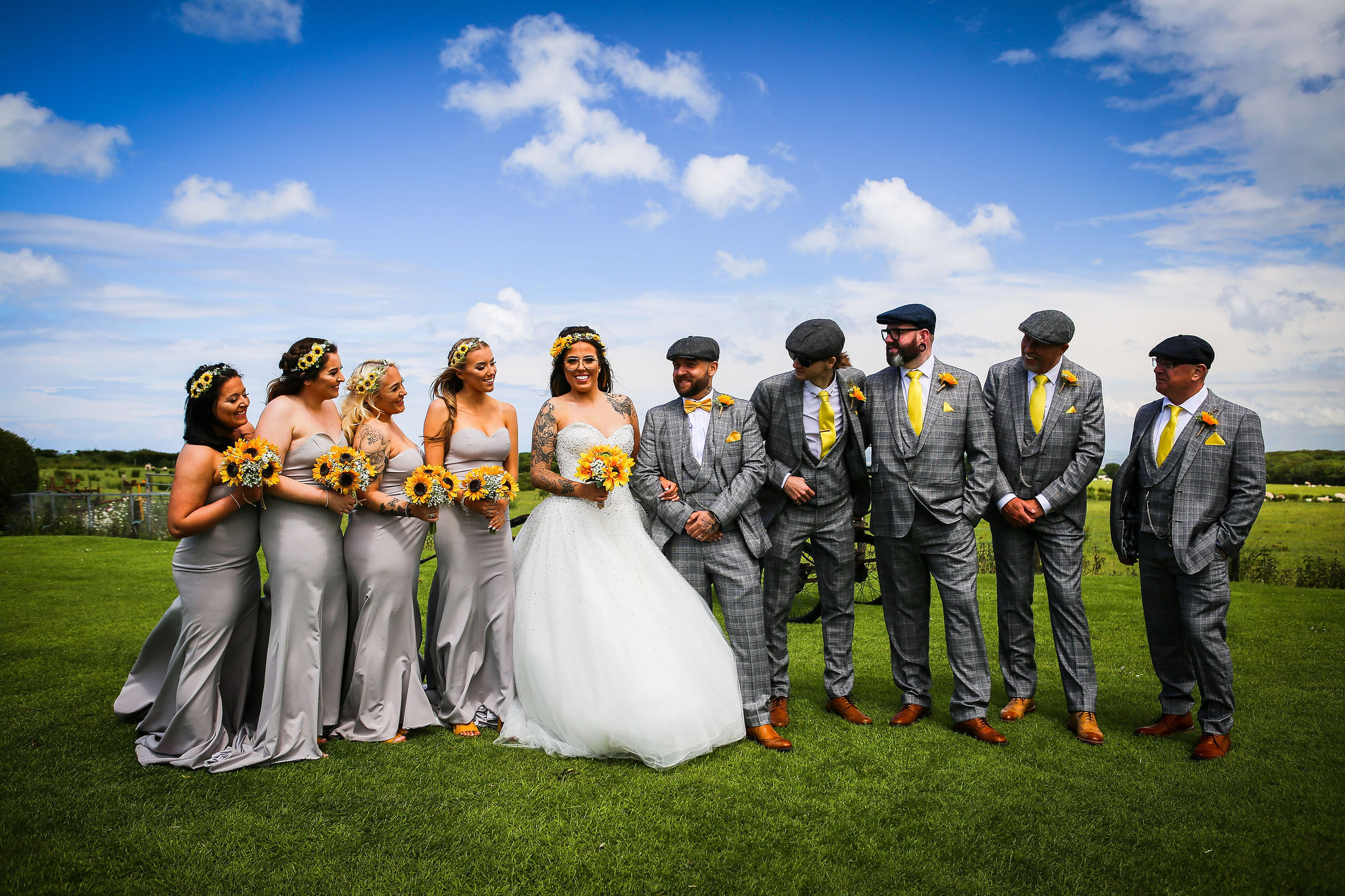 Harriet&Rhys Wedding - Magical sunflower wedding - bridal party show with sunflowers