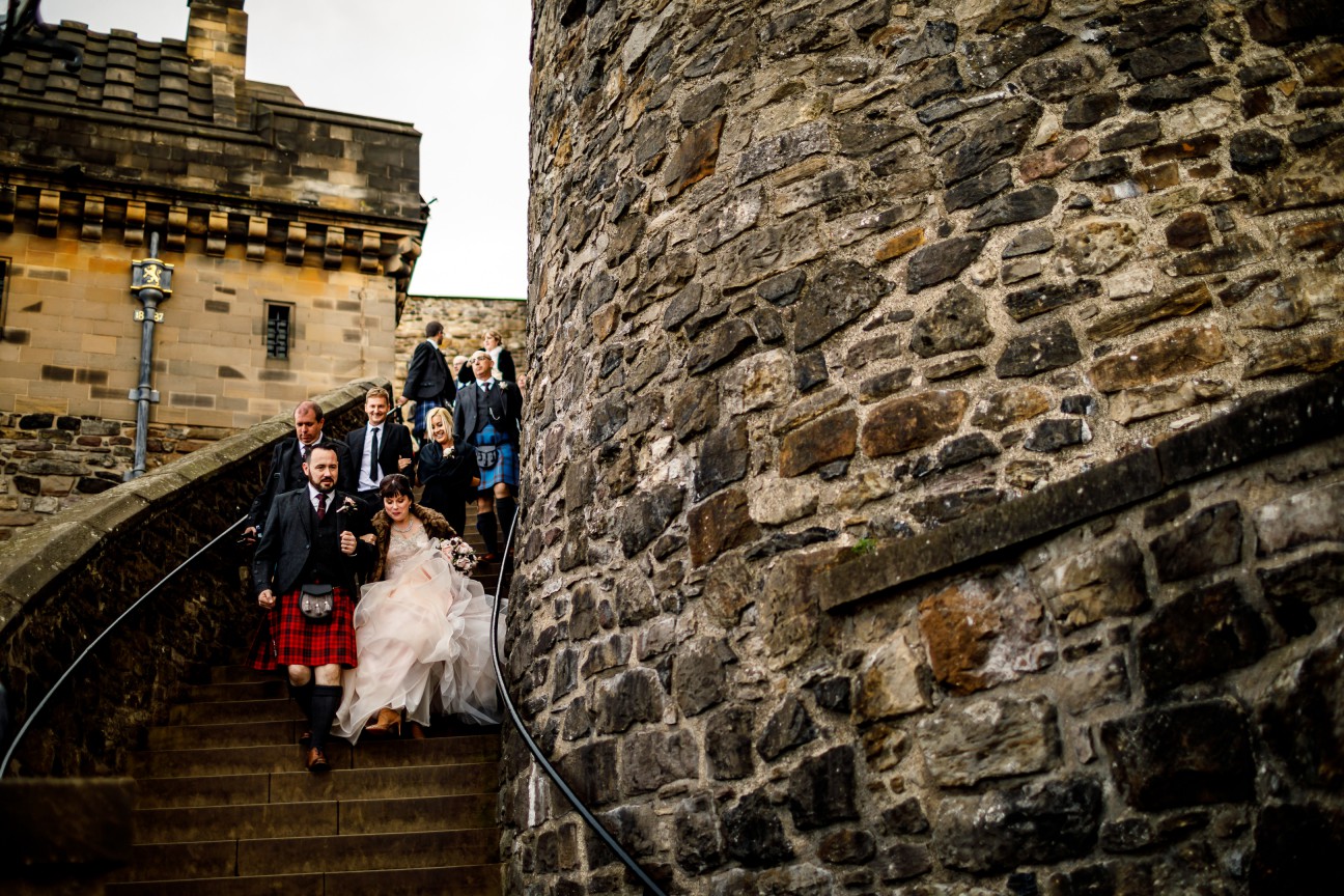 Unique Wedding Venues- Unconventional Wedding- Lina & Tom Photography- Couple leaving castle after wedding