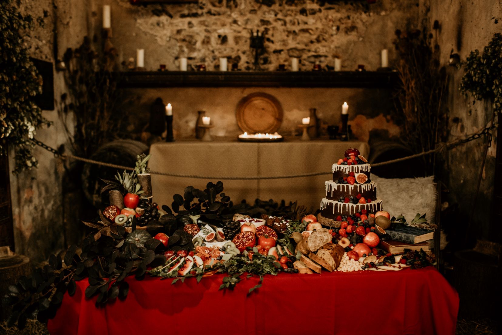 alternative fairytale wedding- snow white wedding- charlotte laurie designs-chloe mary photo- unconventional wedding- alternative wedding inspiration- wedding grazing table