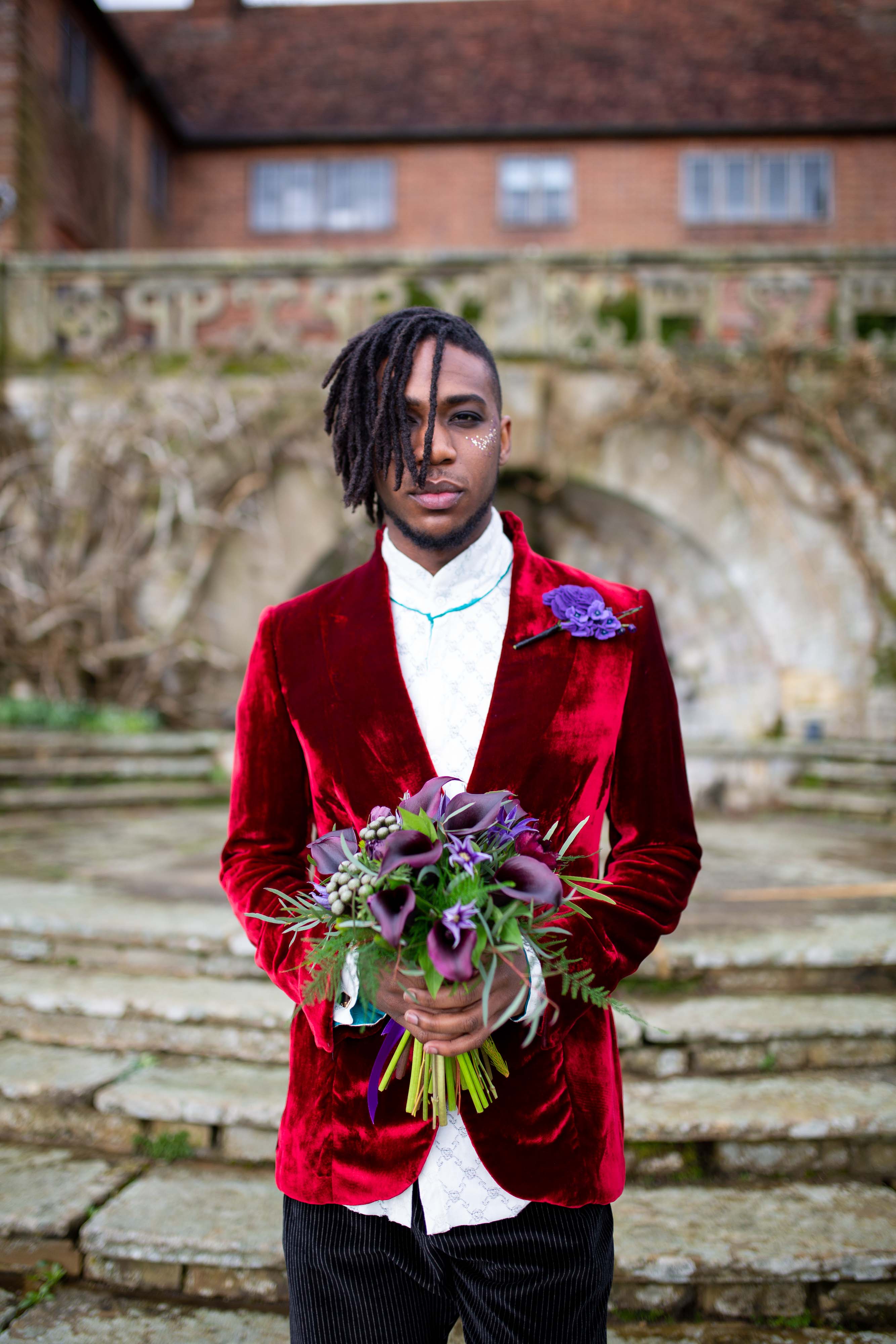 wedding menswear- alternative groomswear- music themed wedding- bake to the future- florence berry photography- prince inspired wedding look