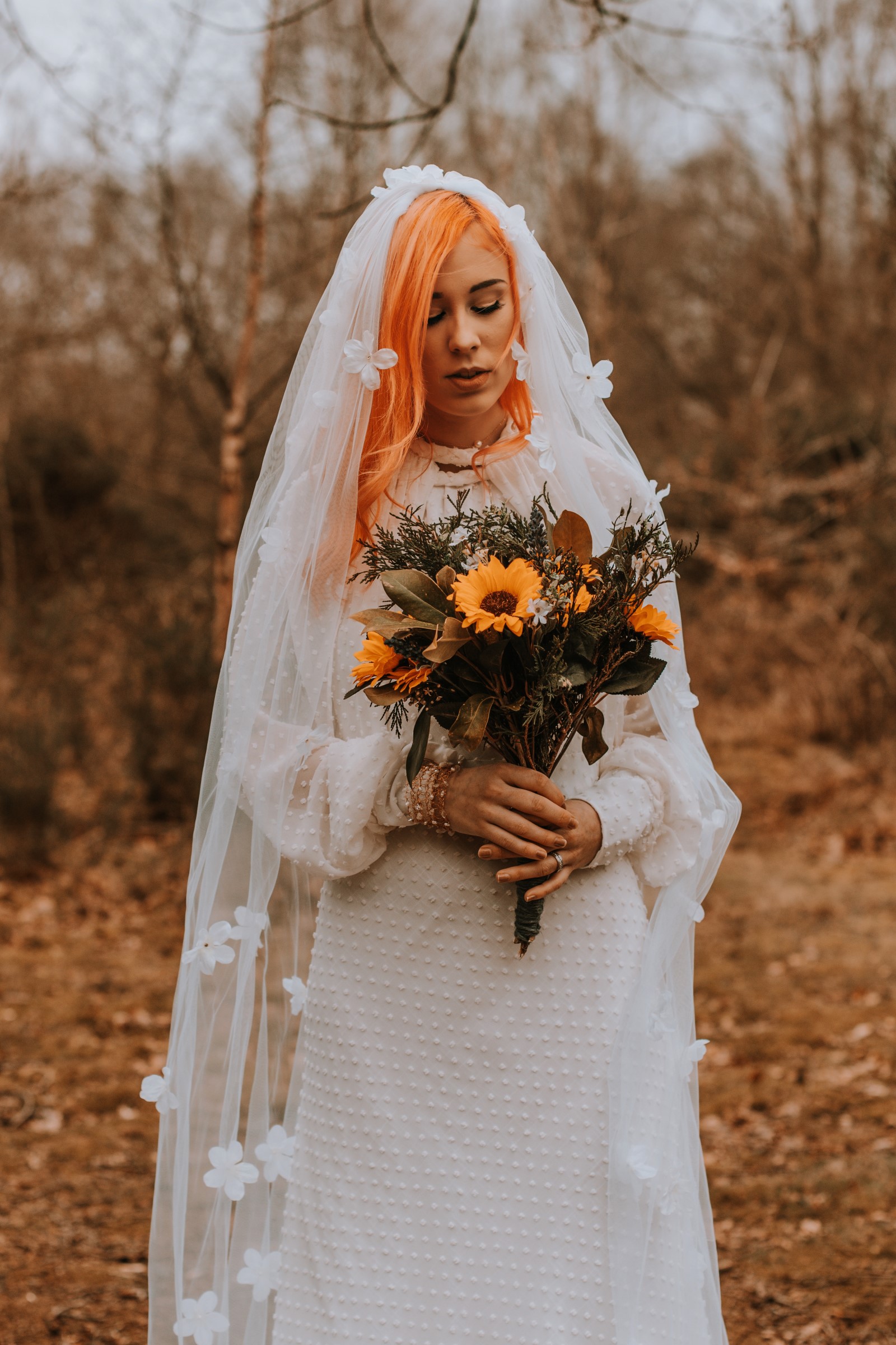 Alternative Forest Wedding - Sammy Leas Retro Emporium -Photography By Wills- alternative wedding - unconventional wedding- edgy woodland wedding- bride with sunflowers
