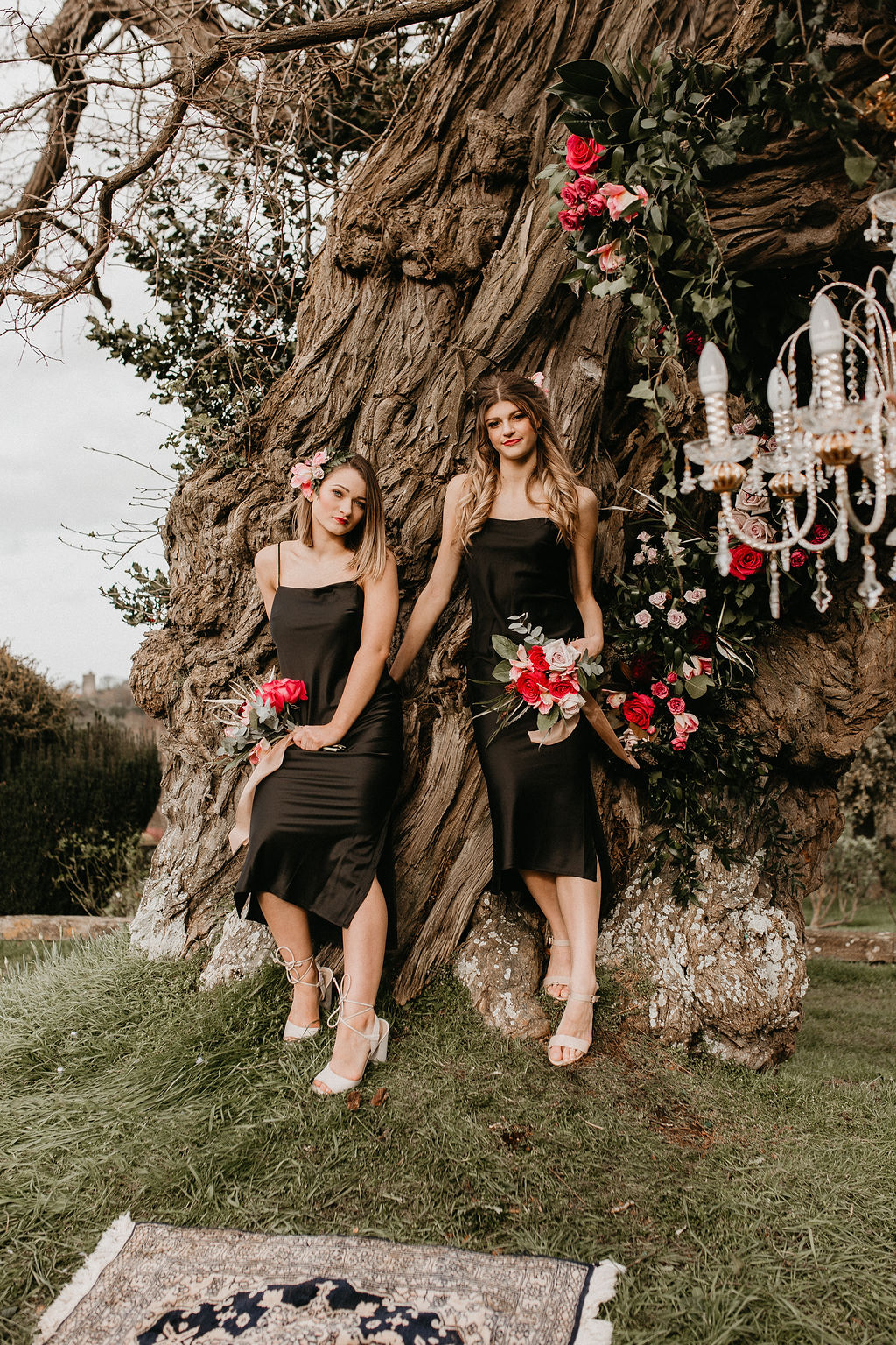 romantic woodland wedding - whimsical wedding- shakespeare wedding- unconventional wedding- black bridesmaids dresses