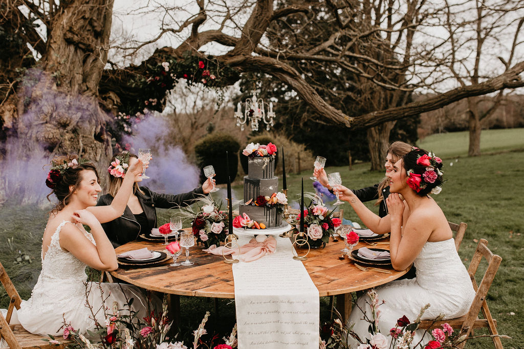 romantic woodland wedding - whimsical wedding- shakespeare wedding- unconventional wedding- unique wedding table-wedding smokebomb