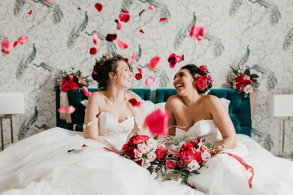 romantic woodland wedding - whimsical wedding- shakespeare wedding- unconventional wedding- same sex wedding- wedding rose petals