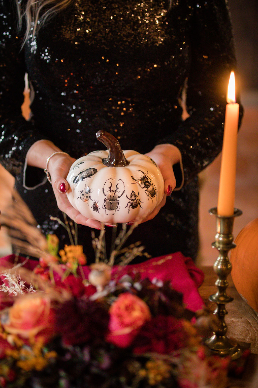 dark autumn wedding - halloween wedding - wedding pumpkin - autumn wedding colour scheme - black wedding dress