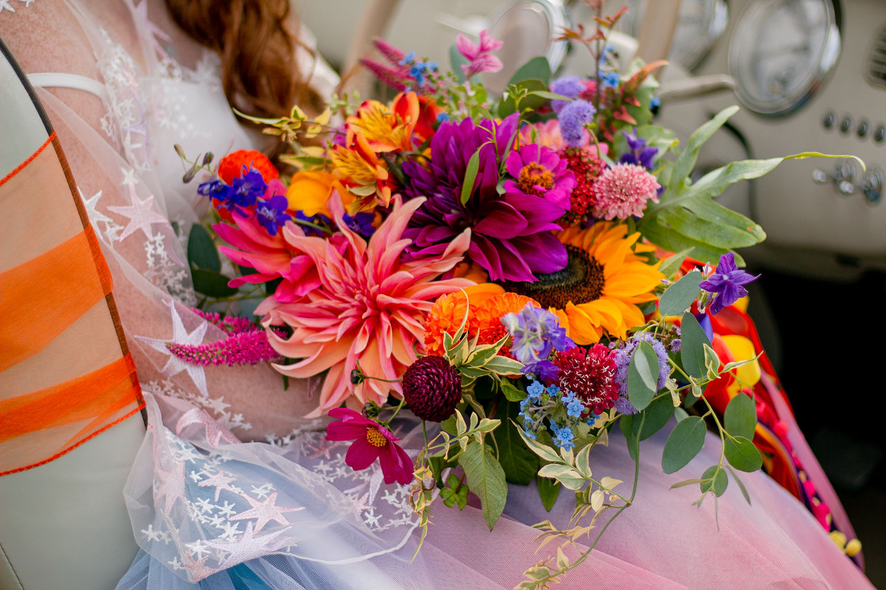 rainbow wedding flowers - colourful wedding flowers - rainbow wedding
