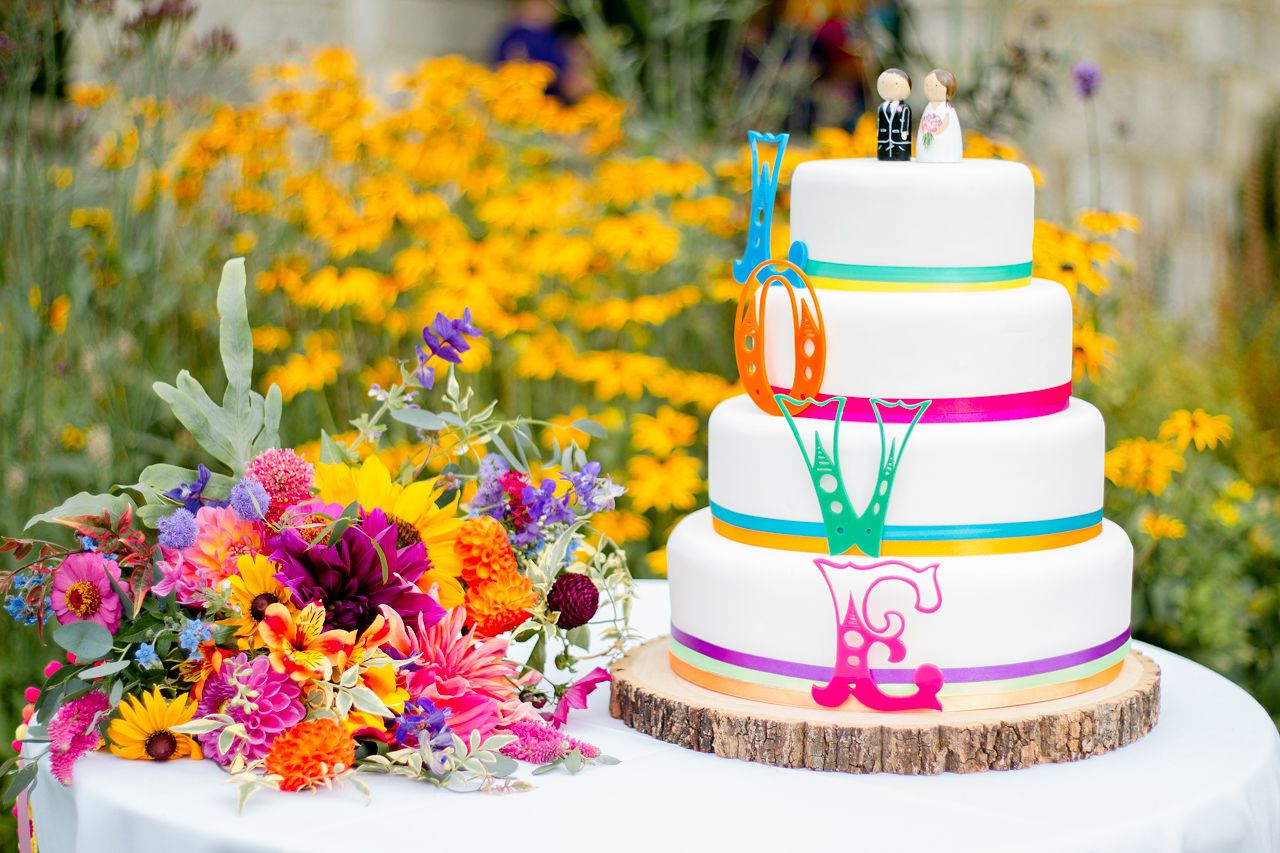 colourful wedding cake - love wedding cake - rainbow wedding cake - colourful wedding cake