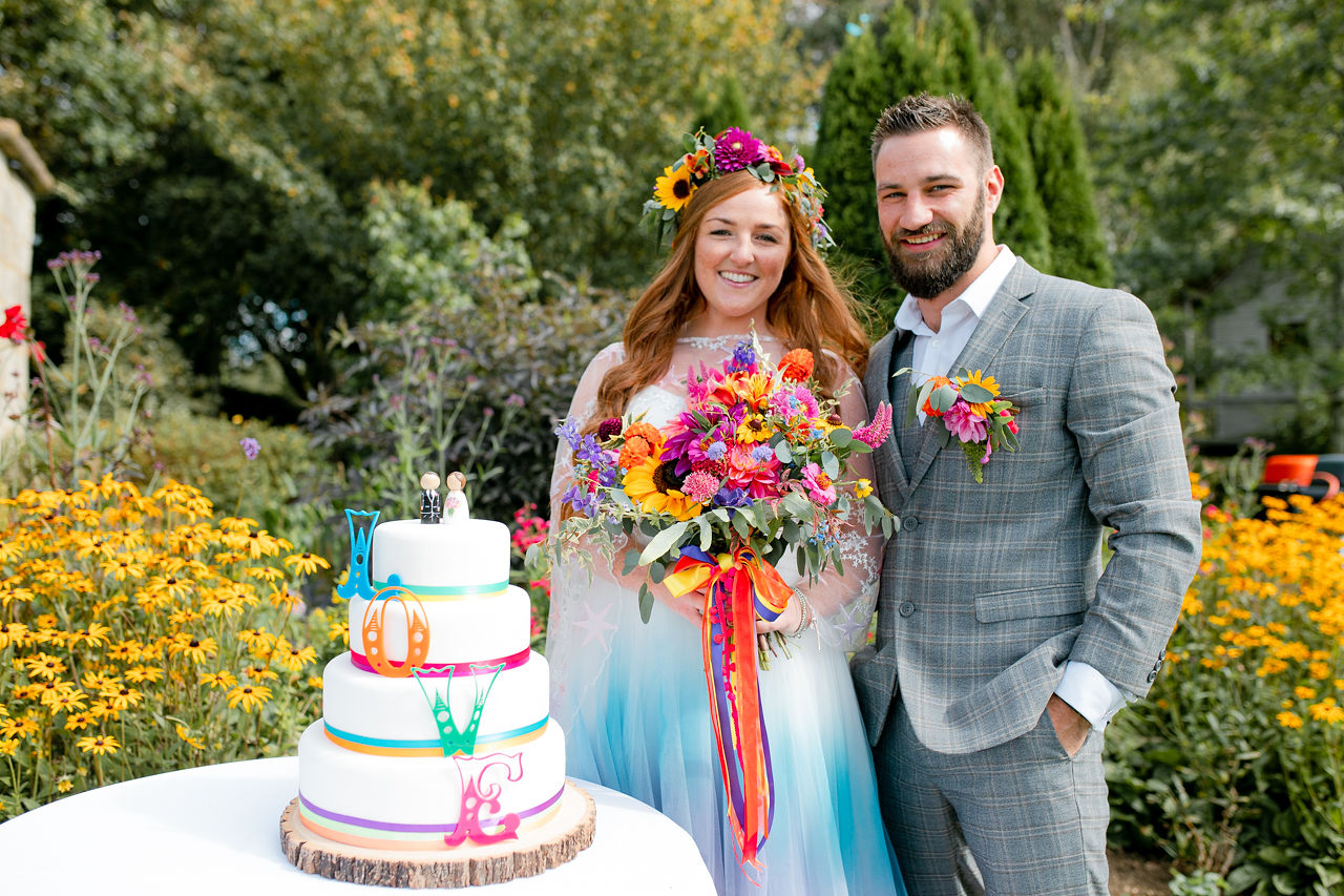 colourful wedding cake - quirky wedding cake -simple wedding cake - rainbow wedding - colourful wedding flowers