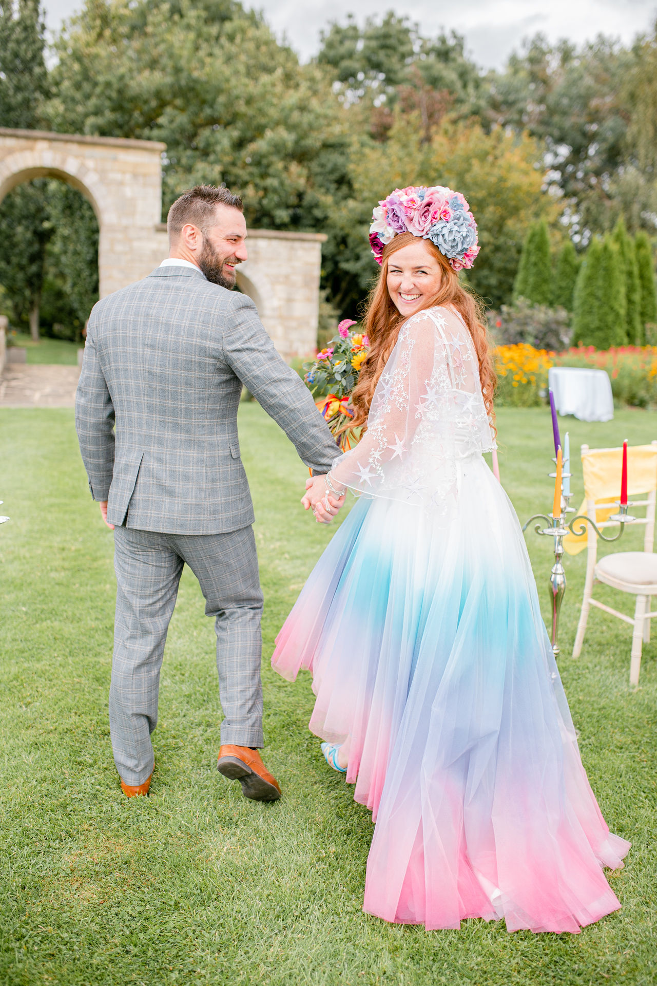 ombre wedding dress - colourful wedding - alternative bridal wear - colourful wedding dress - bridal headdress
