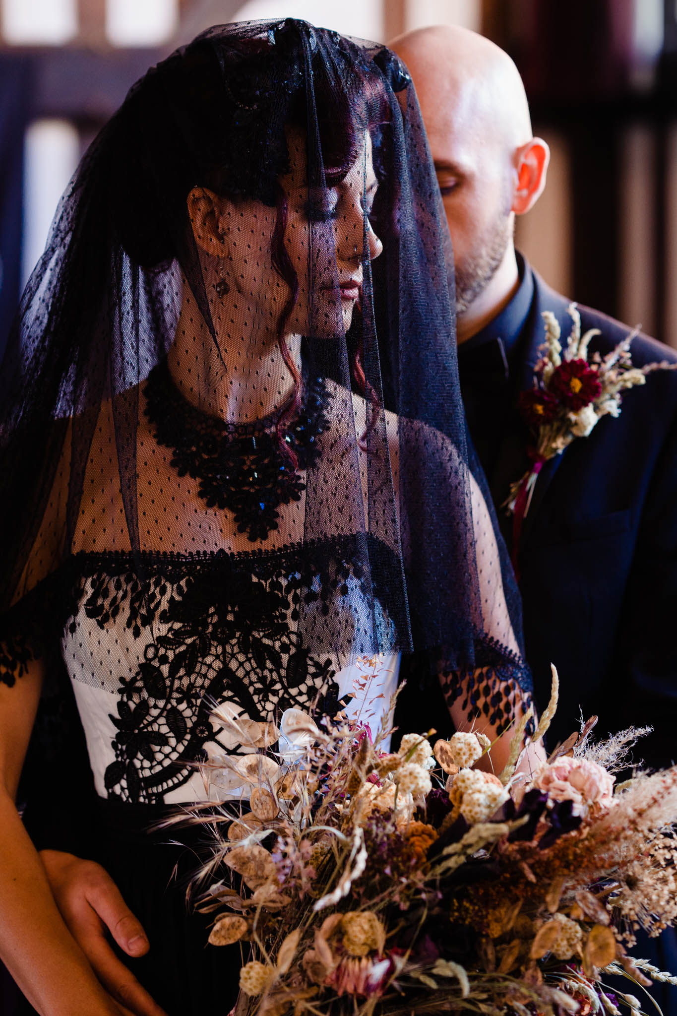 gothic bride with black veil - gothic bridal veil - black veil - black wedding dress - alternative wedding dress