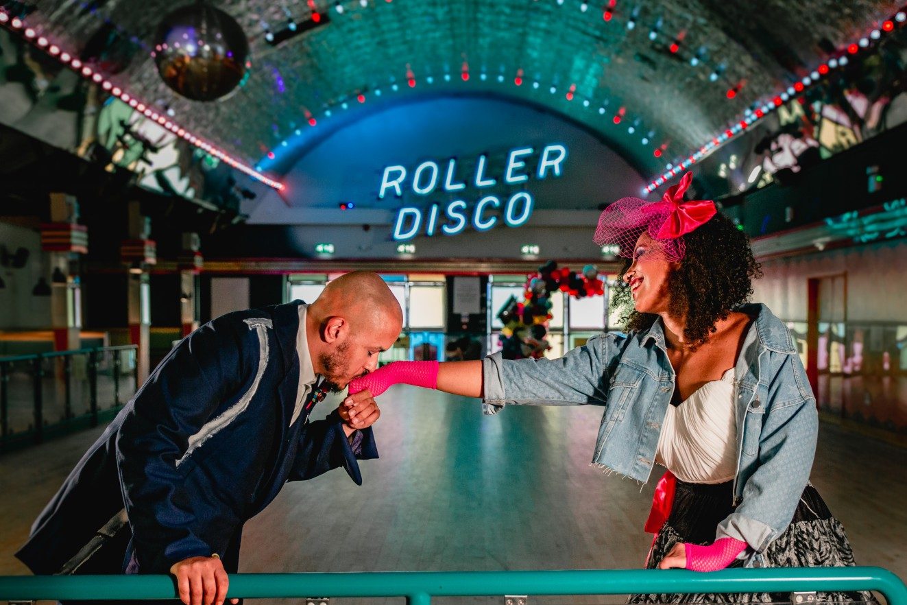 roller disco wedding - 80s themed wedding - retro wedding wear - quirky wedding venue - margate wedding venue
