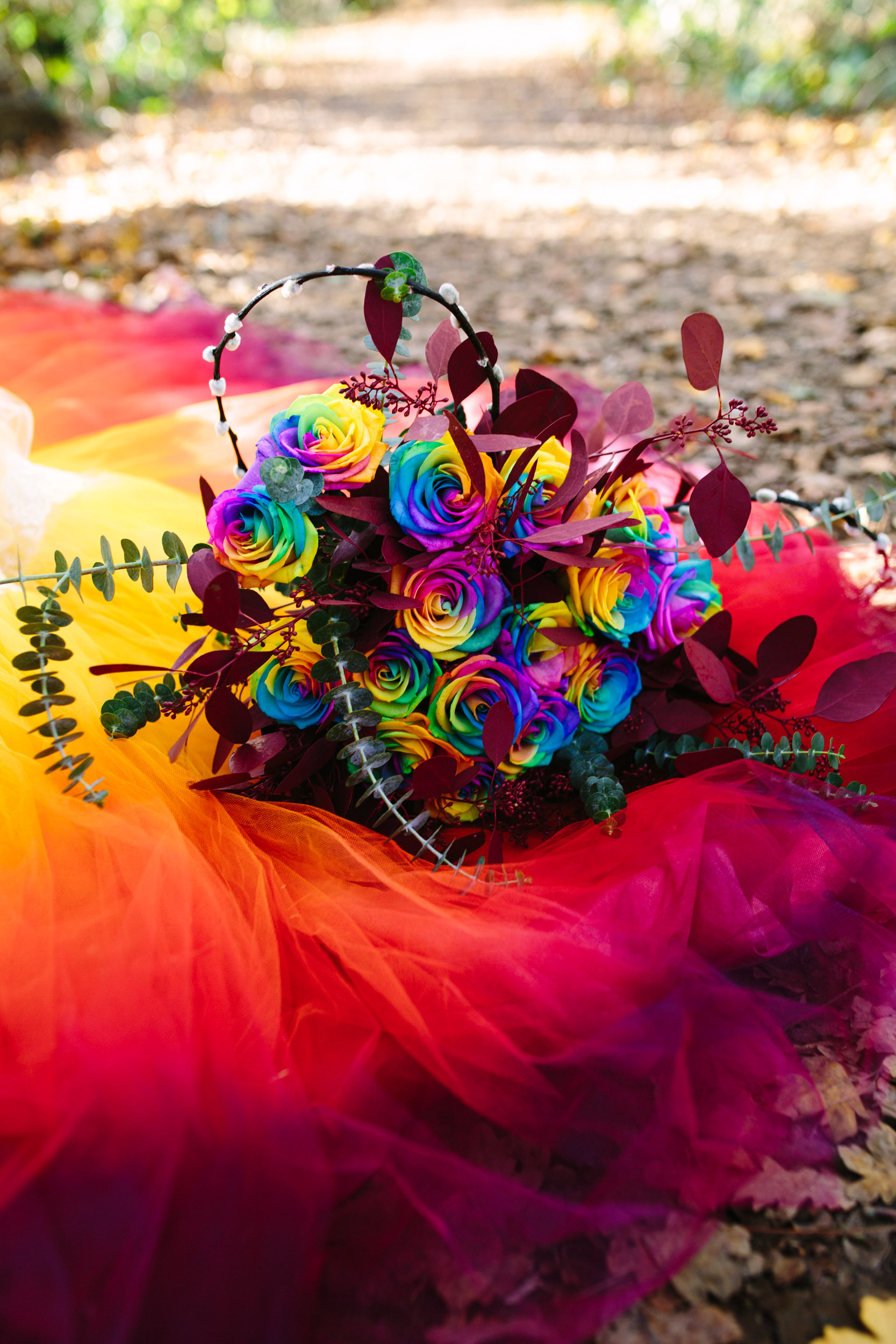 rainbow roses - rainbow wedding bouquet - rainbow wedding flowers - alternative wedding flowers