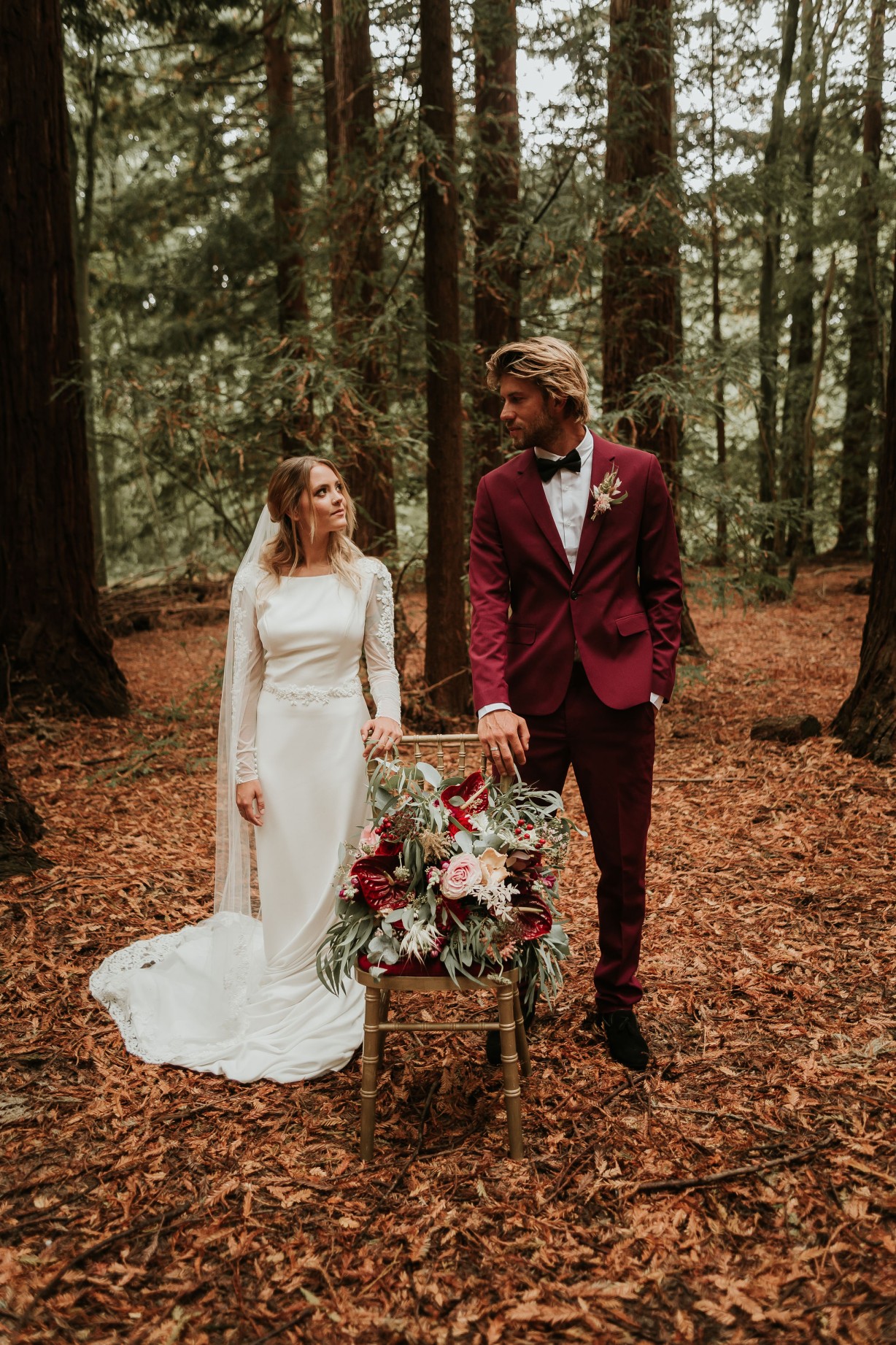 modern woodland wedding - autumn outdoor wedding - modern elopement photos - alternative grooms wear - modern bridal wear