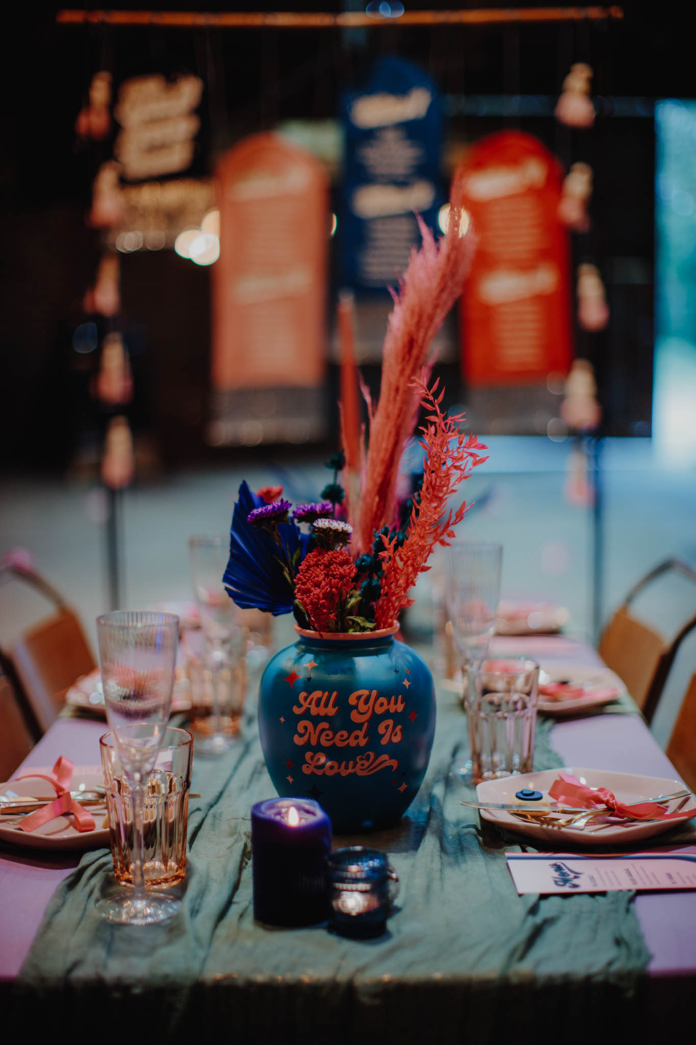 hand painted wedding decor - retro wedding decor - wedding table vase - 80s wedding