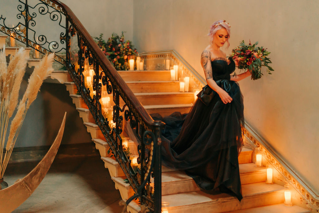 celestial gothic wedding - moon wedding prop - black wedding dress - alternative bridal wear- alternative wedding