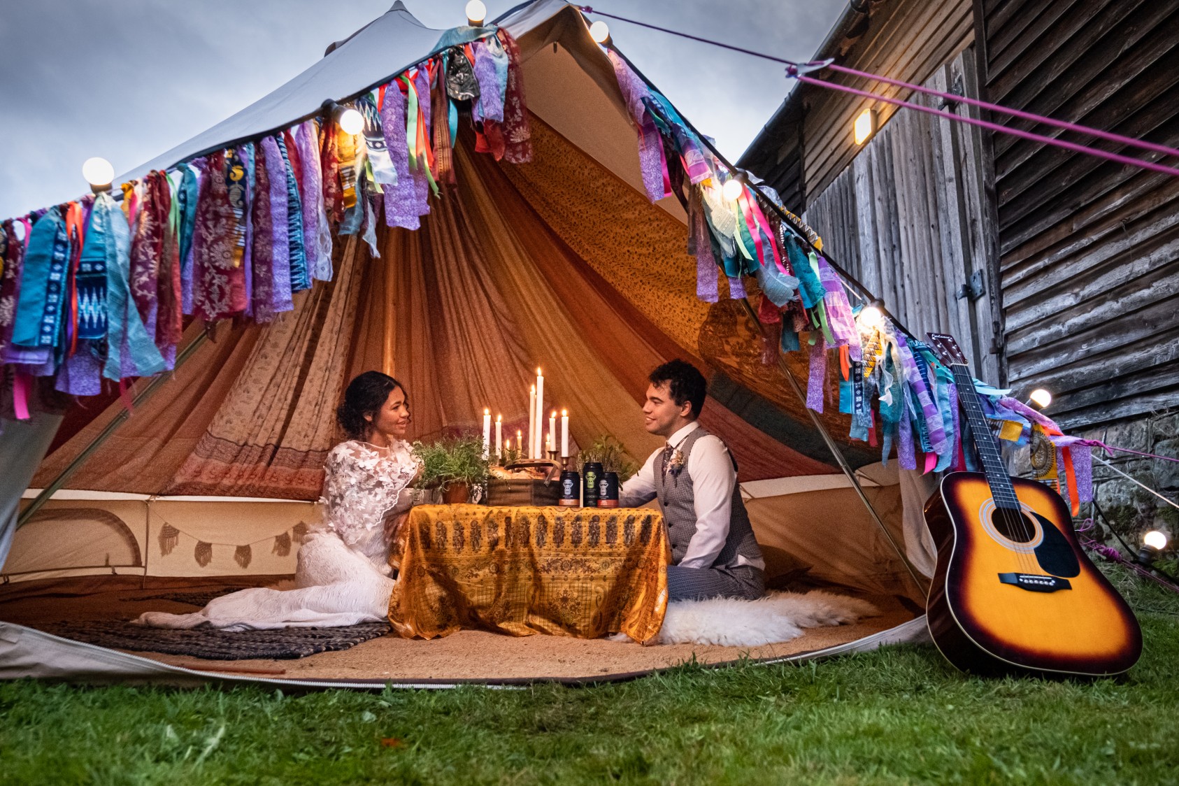 colourful micro wedding at patricks barn - hippie wedding - bell tent wedding - boho wedding - festival wedding