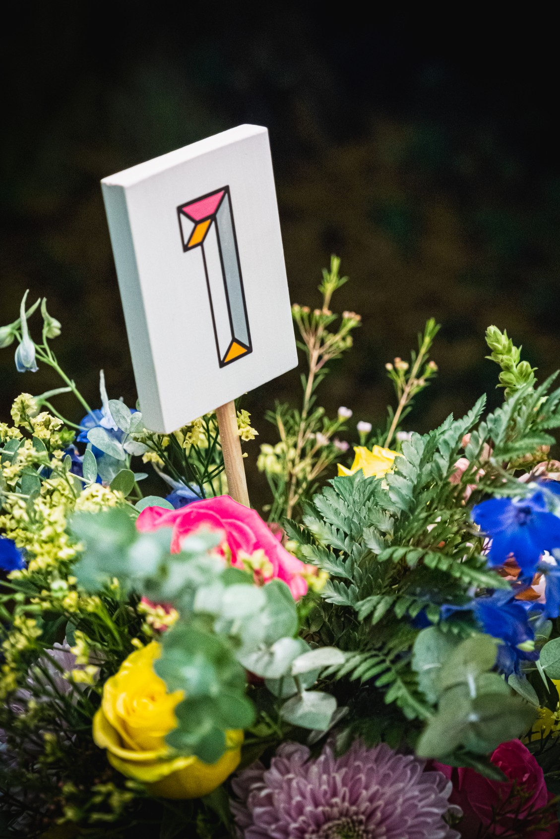 colourful micro wedding at patricks barn - unique wedding stationery - quirky wedding stationery - wedding table numbers - unconventional wedding