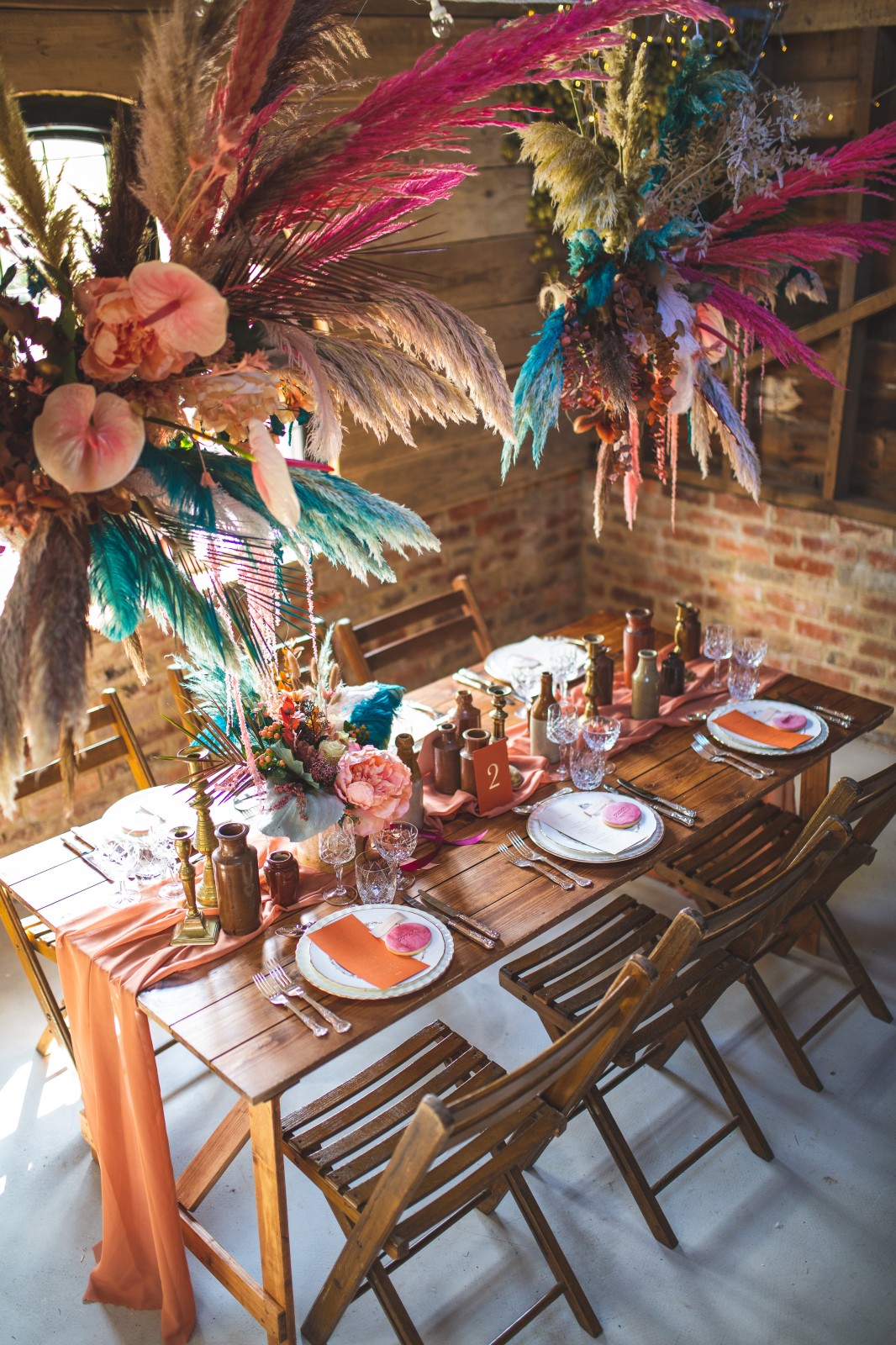 unique barn wedding - creative wedding styling - bright wedding - modern wedding - unique wedding flowers - colourful wedding flowers - unique wedding table