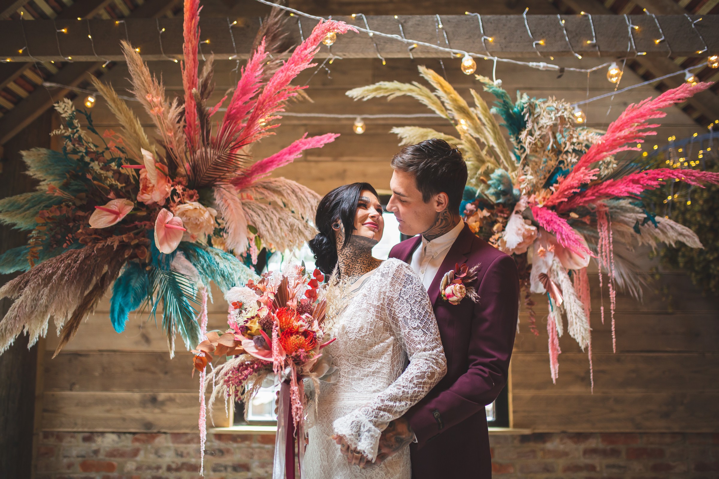 unique barn wedding - creative wedding styling - bright wedding - modern wedding - unique wedding flowers - colourful wedding flowers - alternative wedding - unconventional wedding