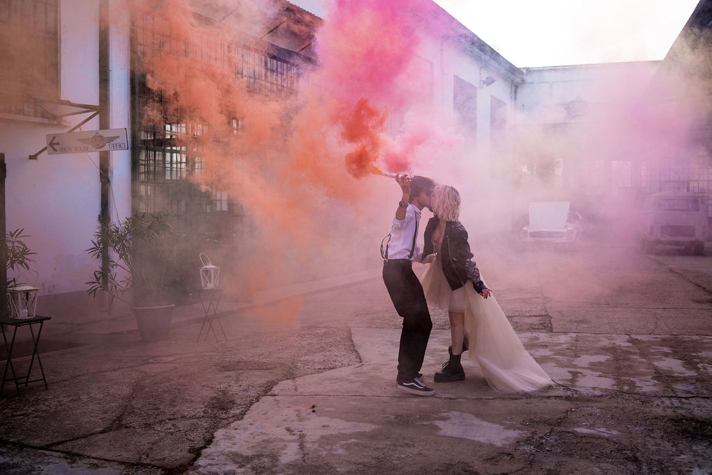 wedding smoke bomb - fun wedding photos - modern industrial wedding - alternative wedding - unconventional wedding - edgy wedding