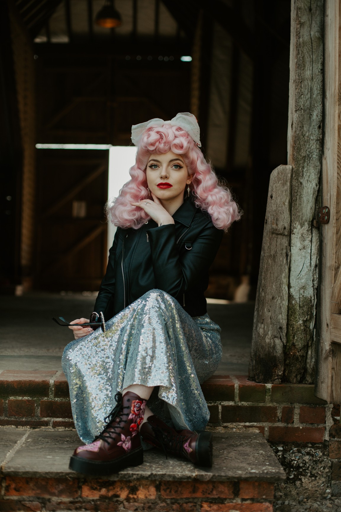 rock and roll wedding - edgy wedding inspiration - bride in dr martens - alternative wedding wear - unique bridal wear - rock and roll bride - edgy bridal wear - bride in pink wig