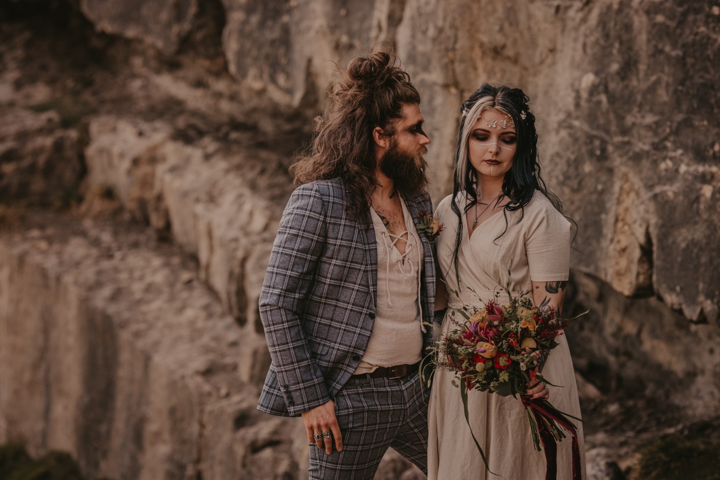 viking wedding - unique wedding wear - bohemian wedding wear - wedding wildflowers - unique wedding makeup