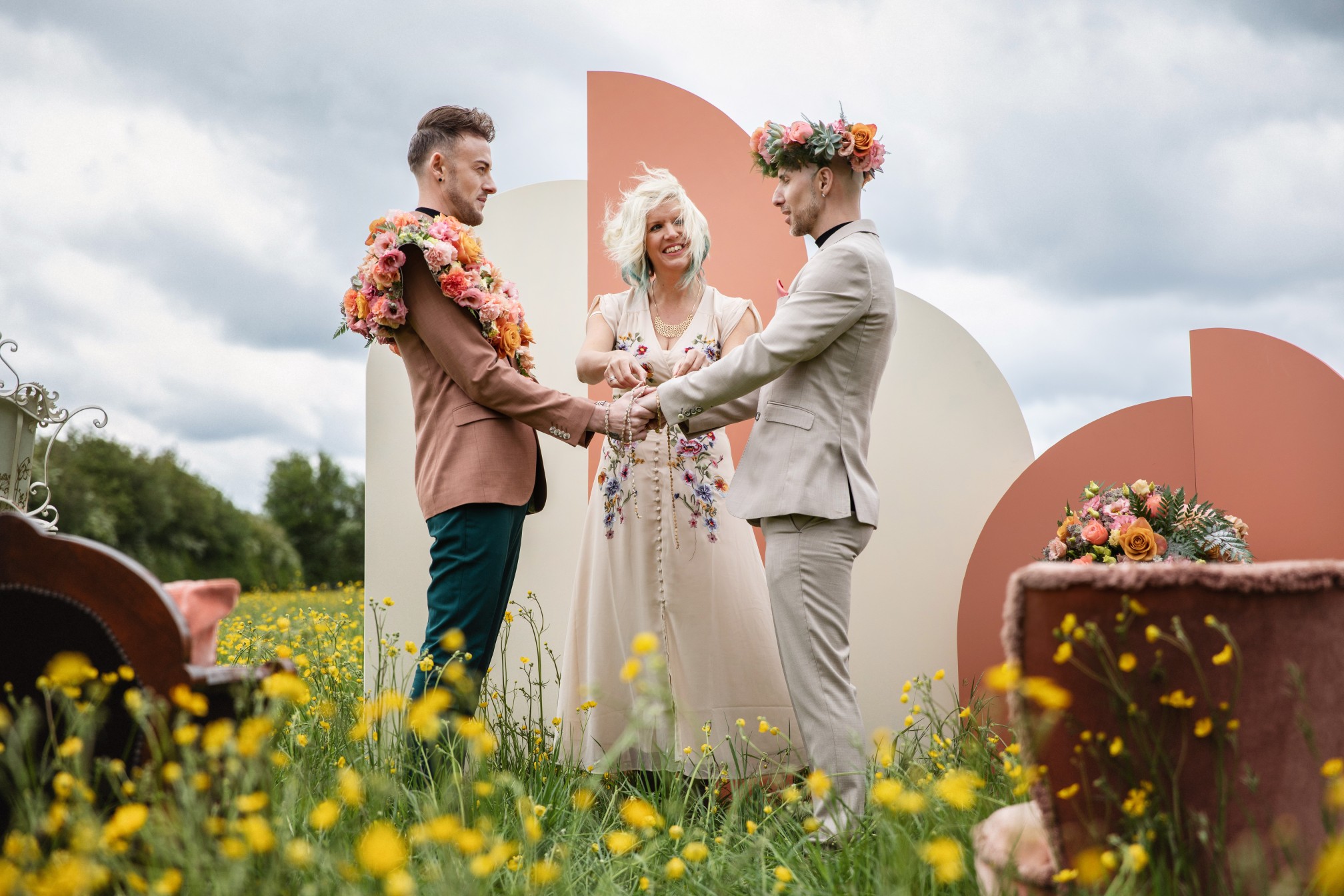 bohemian wedding ceremony - hand fasting wedding ceremony - unique wedding ceremony - wedding ceremony backdrop - gay wedding ideas