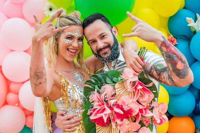 sparkly festival wedding - fun wedding photos - colourful wedding- rainbow wedding - festival wedding ideas