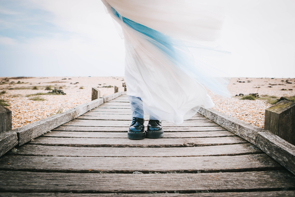 Road trip wedding inspiration - blue wedding dress - alternative wedding dress - bride in dr martens