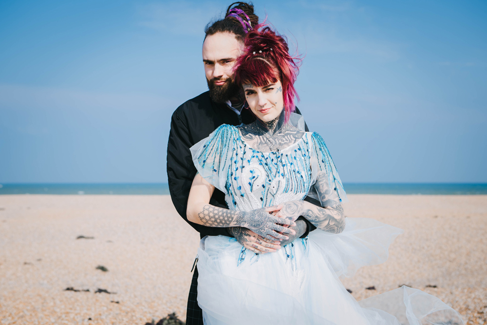 Road trip wedding inspiration - beach wedding - blue wedding dress - alternative wedding dress