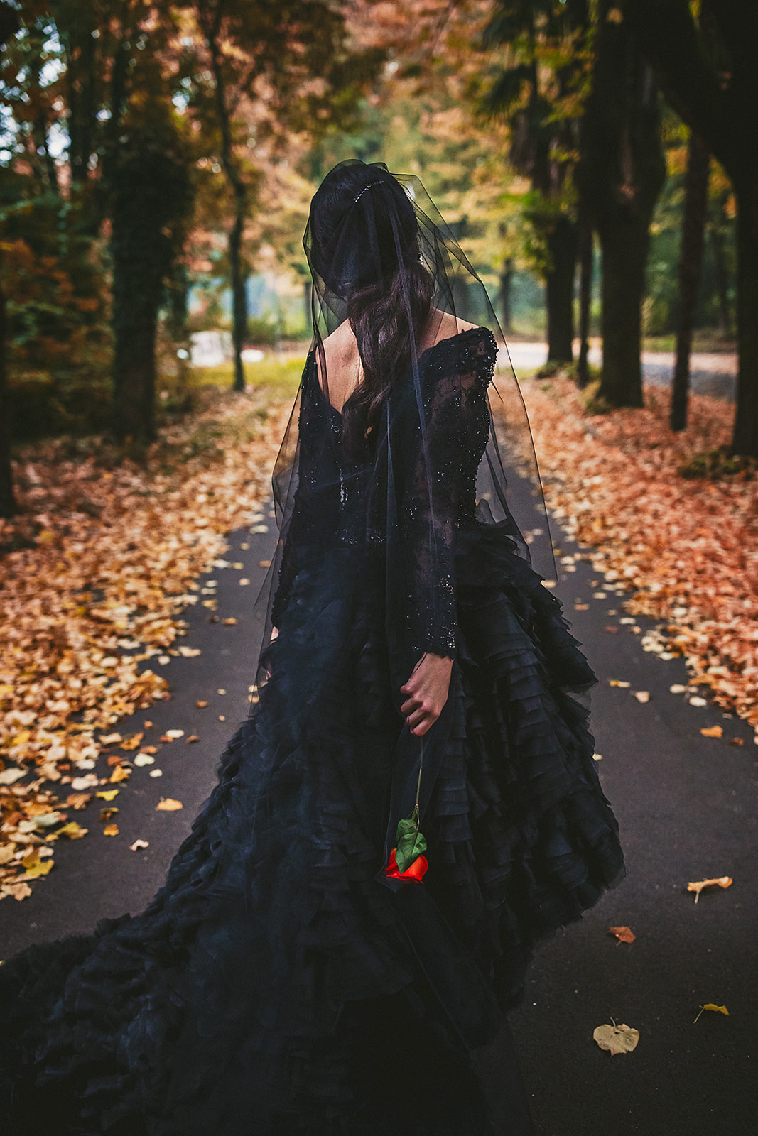 halloween wedding - gothic wedding - black wedding dress - black veil - gothic wedding wear