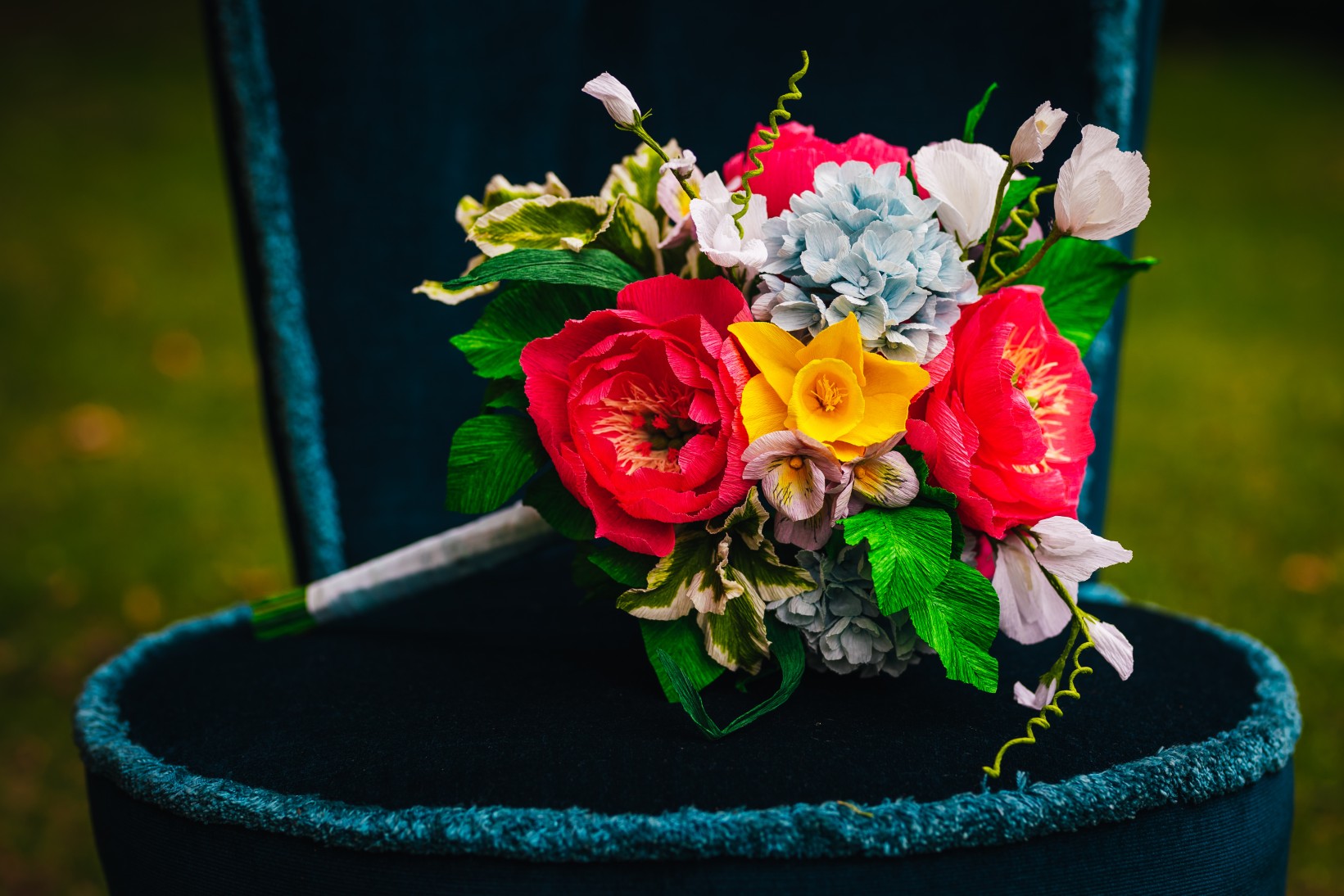 Alice In Wonderland Wedding - colourful wedding inspiration - paper bouquet - alternative wedding bouquet