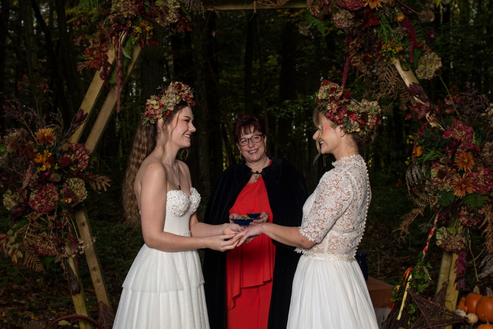 bohemian autumn wedding ceremony - woodland wedding ceremony - same sex wedding ceremony - celebrant wedding ceremony - unconventional wedding