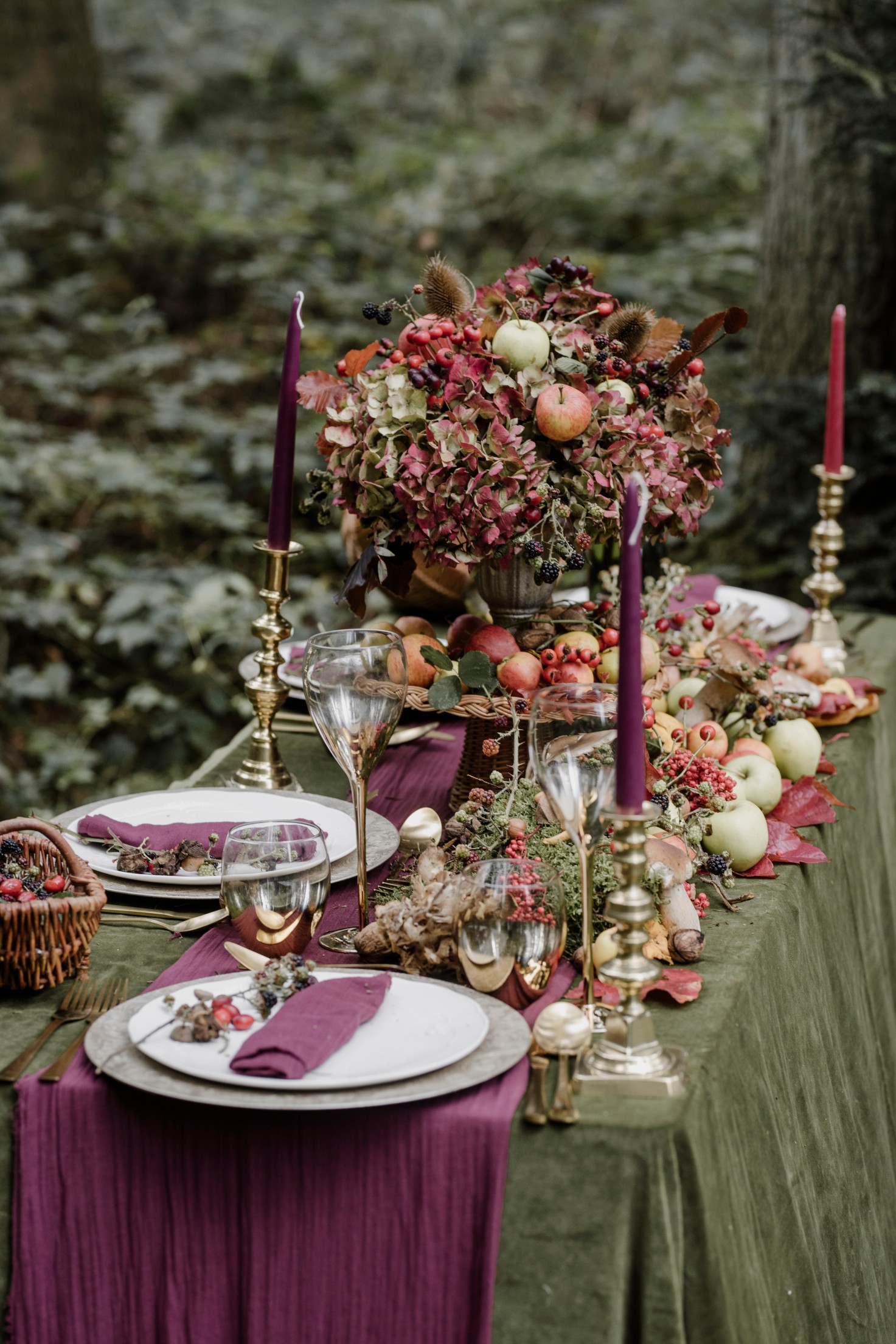 woodland wedding ceremony - bohemian autumn wedding at longton wood - forest wedding inspiration - autumn wedding grazing table - autumn wedding table styling