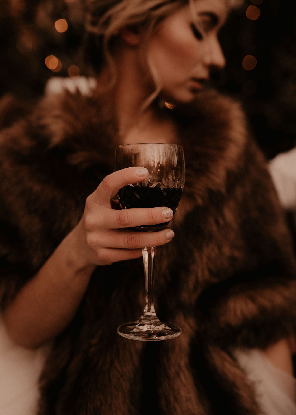 winter wedding - vintage glass filled with wine