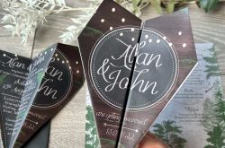 unique wedding stationery by cat creative wedding stationers. origami folded wedding invite. east sussex wedding invites