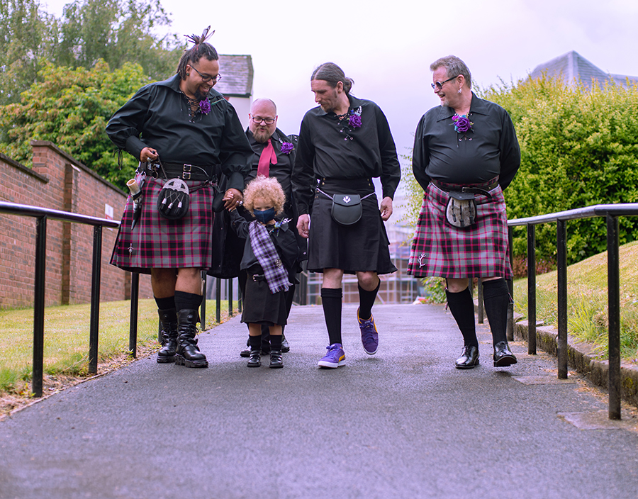 Scottish wedding - grooms men wearing kilts and pirate shirts