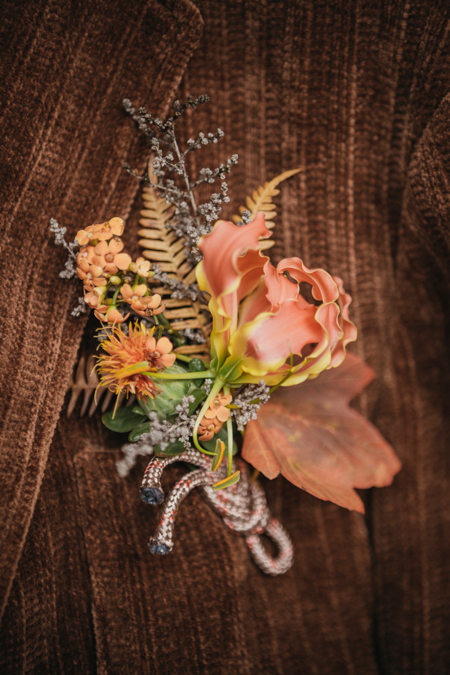 autumn flower buttonhole - unique wedding buttonhole