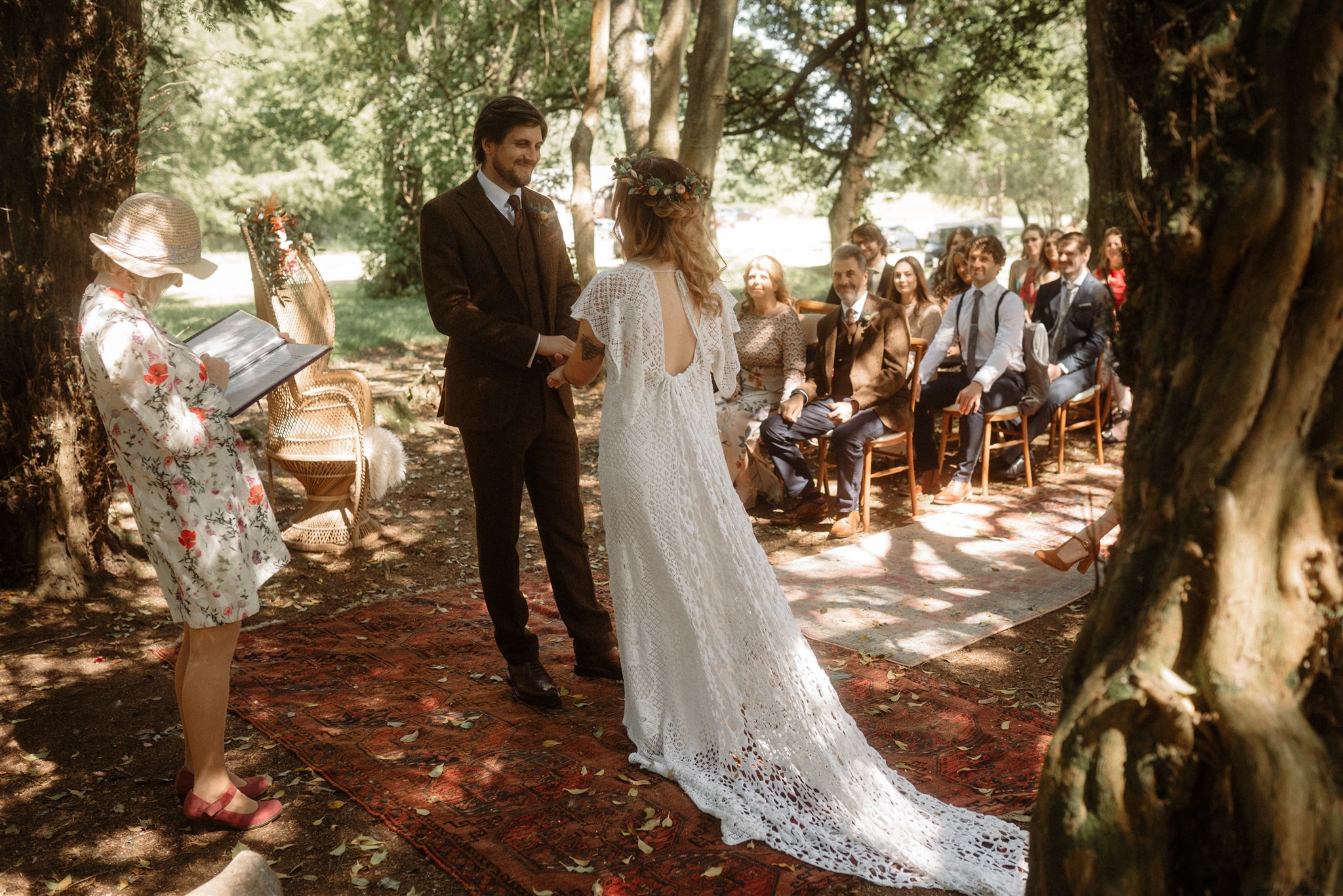 woodland wedding ceremony - bohemian wedding ceremony - celebrant wedding ceremony