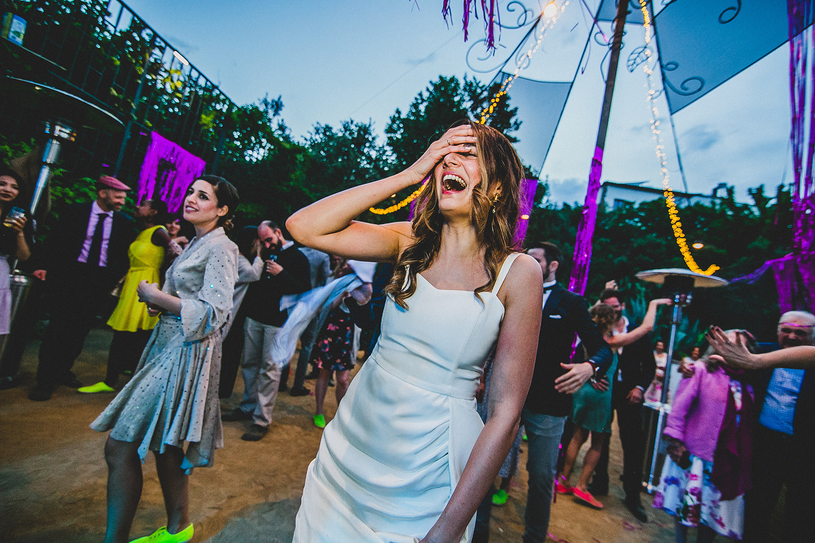 bride laughing - party wedding - festival wedding - fun wedding photography