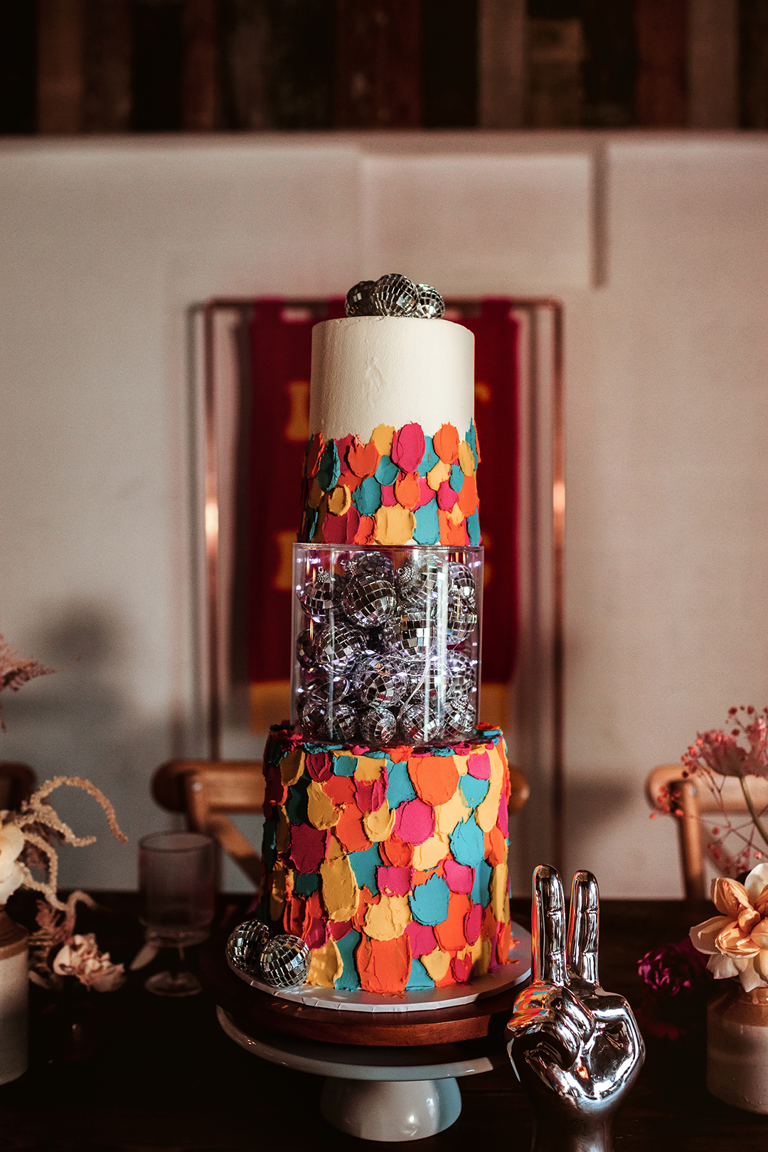 disco wedding cake - unique wedding cake - fun wedding cake - disco ball wedding cake - colourful wedding cake