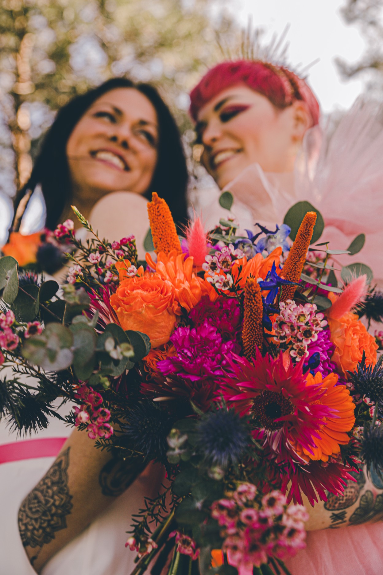 pink and orange wedding flowers - bright wedding bouquet - unique wedding bouquet