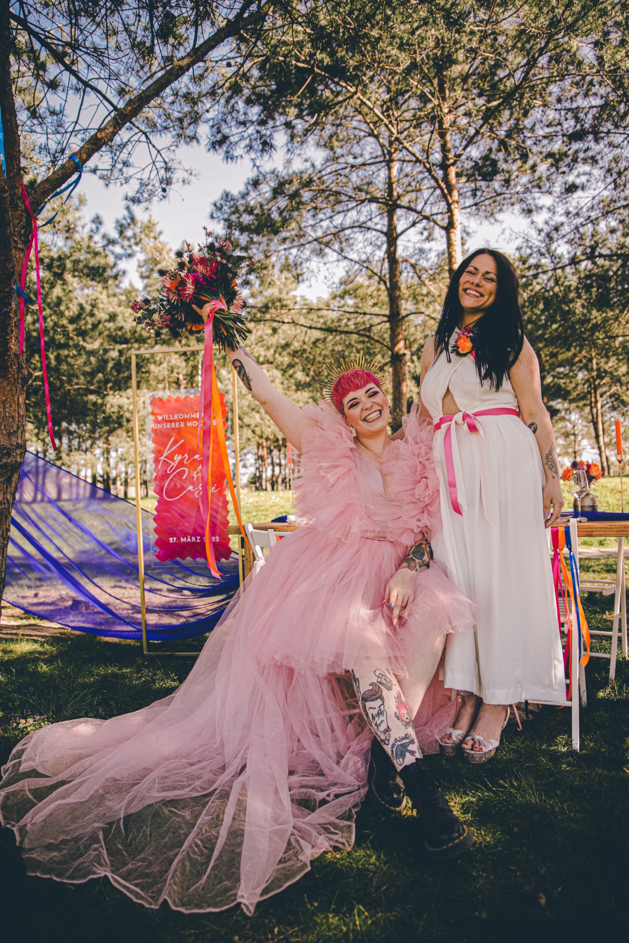 colourful outdoor wedding - bold summer wedding - joyful same sex wedding