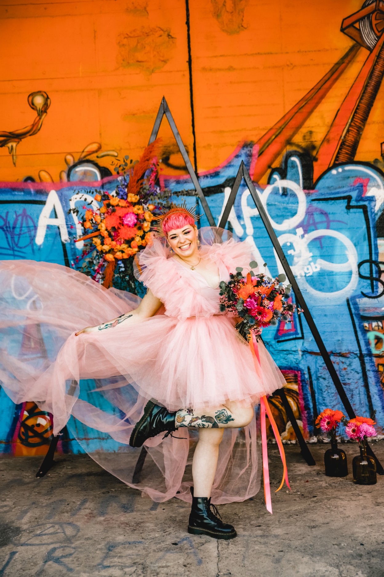 bold wedding dress - pink wedding dress - short tulle wedding dress