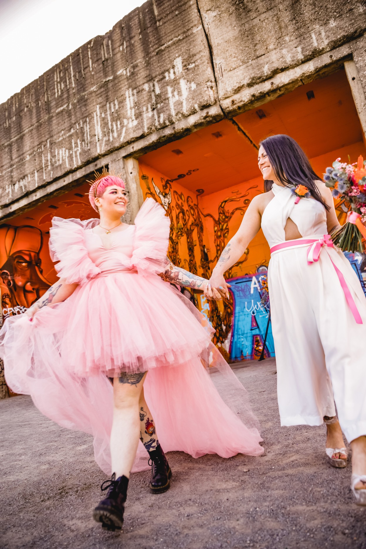 colourful outdoor wedding - bold wedding wear - unique bridalwear- fun wedding photos