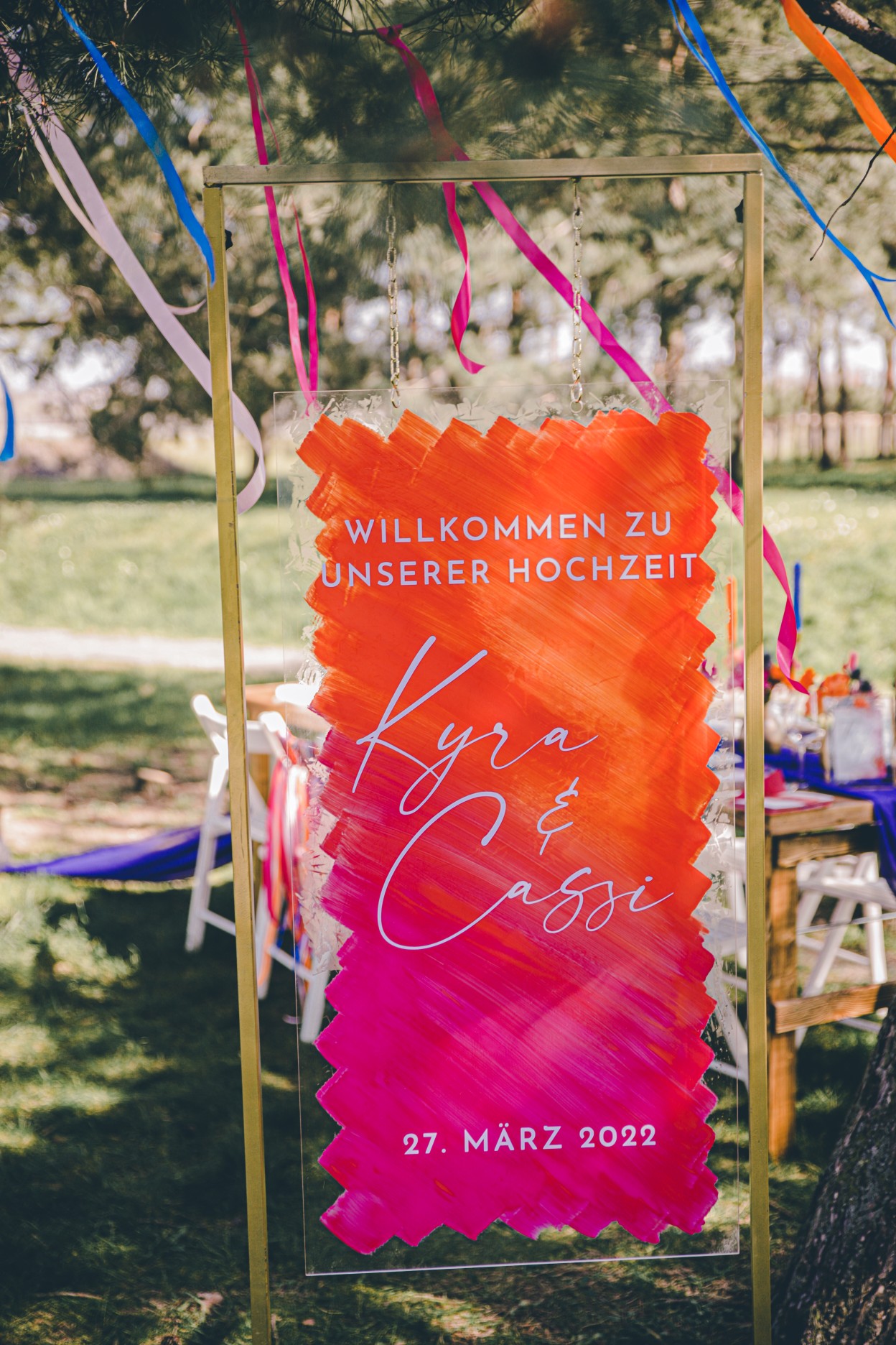 colourful wedding welcome sign - unique wedding stationery - modern wedding signage