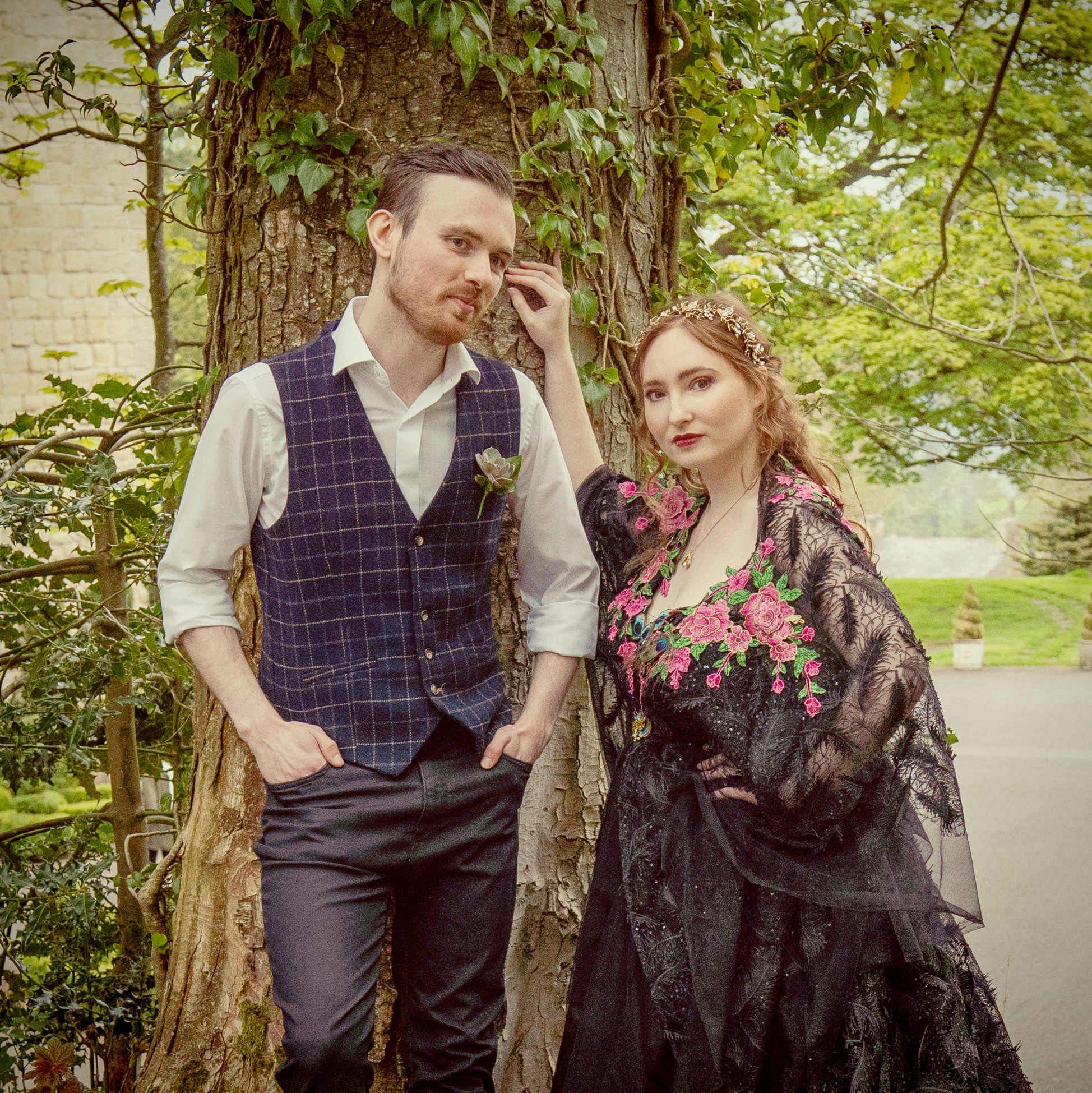 black wedding dress with pink embroidery - unique wedding wear